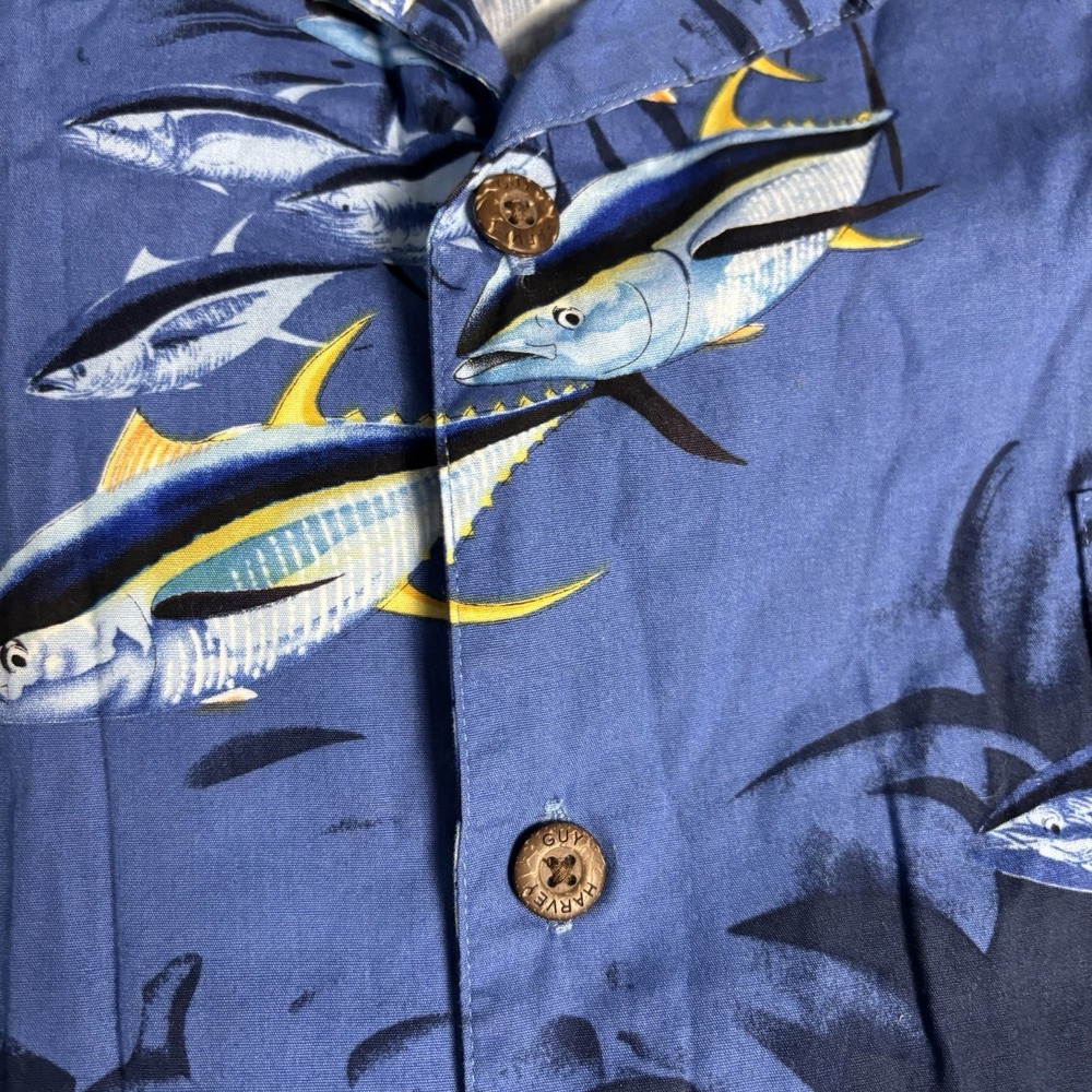 Guy Harvey Shirt Men's XL Blue Fishing Marlin AFTCO Button Cotton Bluewater - Picture 5 of 9